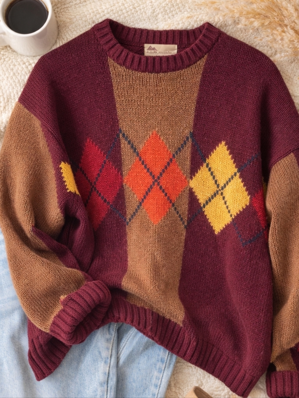 Vintage 100% Cotton XL North Country Argyle Sweater